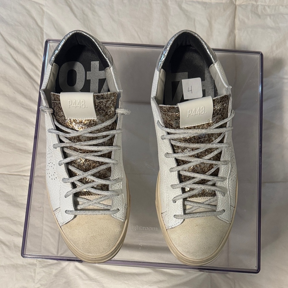 P448 White and Silver Women's Sneakers